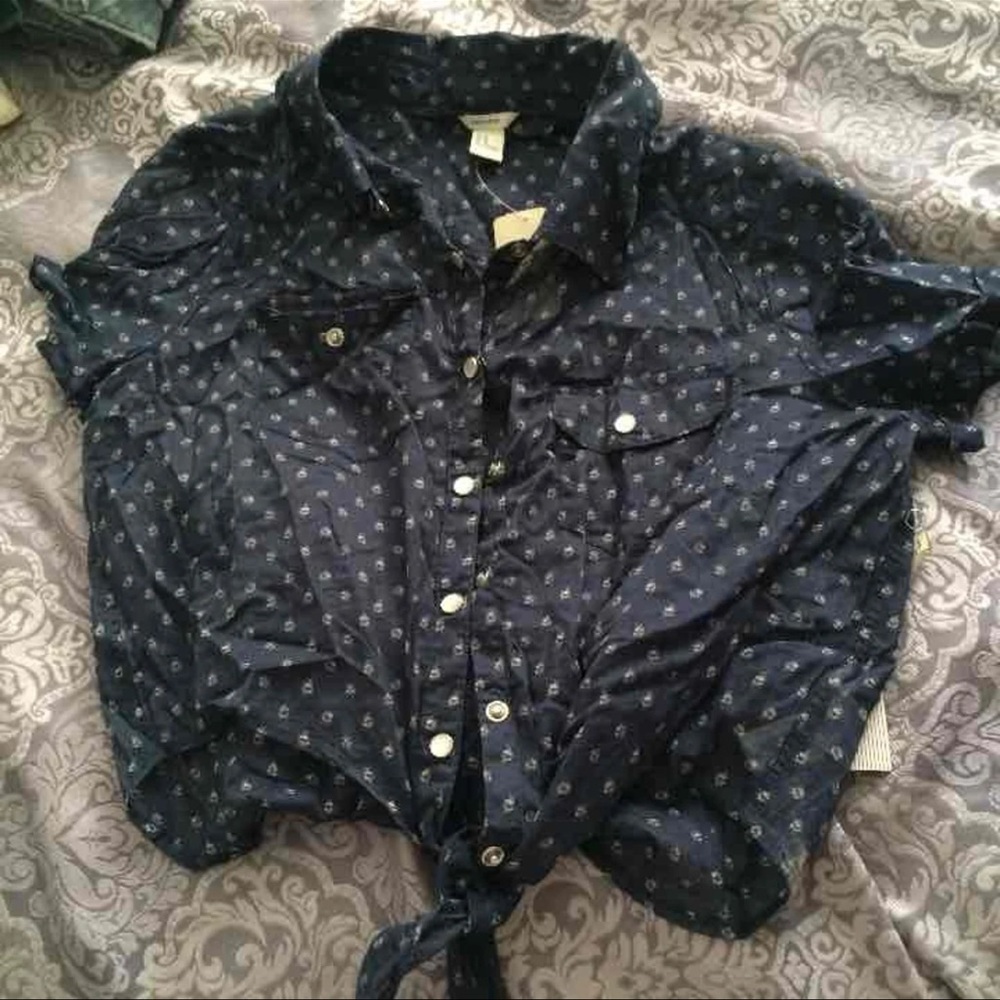 Forever 21 M sheer navy top NWT ties small floral